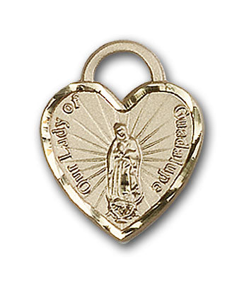 14K Gold Our Lady of Guadalupe Heart Pendant - Engravable