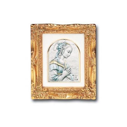 Antique Gold Leaf Resin Frame with Sterling Silver Lippi Madonna Image