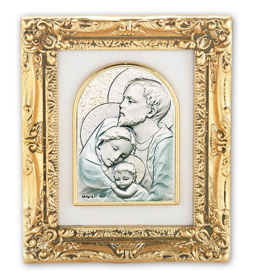 Antique Gold leaf Resin Frame with Sterling Silver Holy Family Bust Image