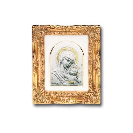 Antique Gold leaf Resin Frame with Sterling Silver Our Lady of the Passion Image