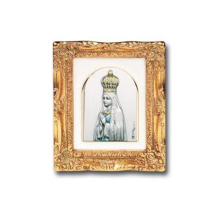 Antique Gold leaf Resin Frame with Sterling Silver Our Lady of Fatima Image