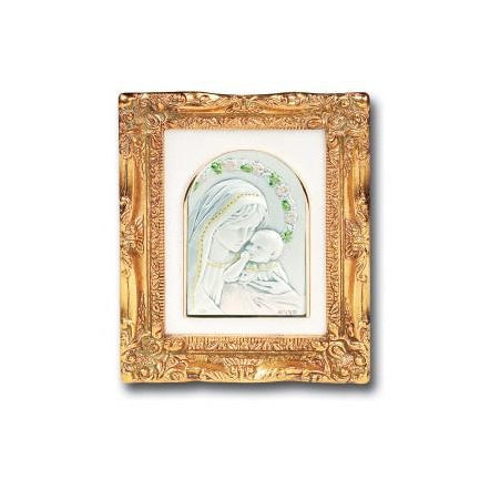 Antique Gold leaf Resin Frame with Sterling Silver Madonna and Child Image