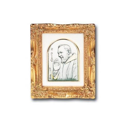 Antique Gold leaf Resin Frame with Sterling Silver Saint Pio Image