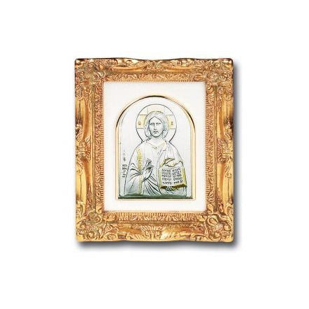 Antique Gold leaf Resin Frame with Sterling Silver Christ the Teacher Image