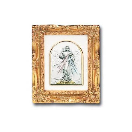 Antique Gold leaf Resin Frame with Sterling Silver Divine Mercy Image