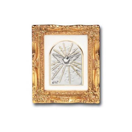 Antique Gold leaf Resin Frame with Sterling Silver Holy Spirit Image