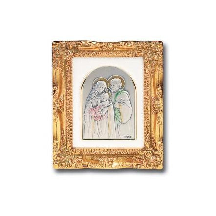 Antique Gold leaf Resin Frame with Sterling Silver Holy Family Image