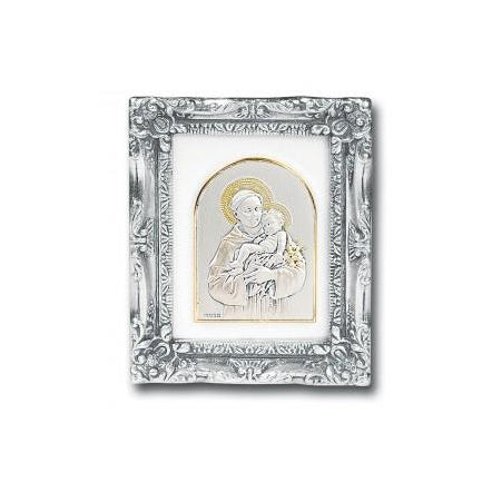 Antique Silver leaf Resin Frame with Sterling Silver Saint Anthony Image