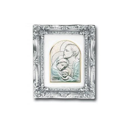 Antique Silver leaf Resin Frame with Sterling Silver Holy Family Bust Image