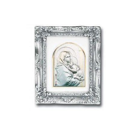 Antique Silver leaf Resin Frame with Sterling Silver Madonna of the Street Image