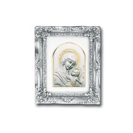 Antique Silver leaf Resin Frame with Sterling Silver Our Lady of the Passion Image