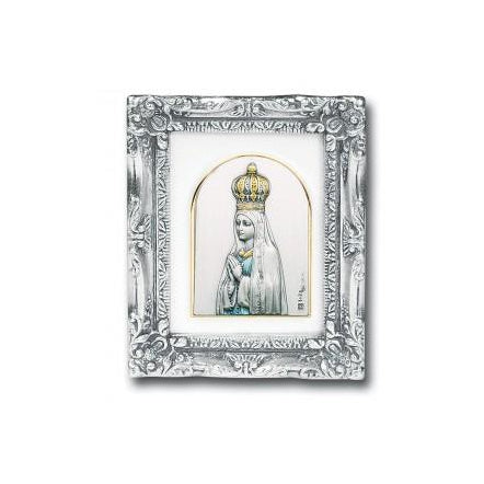 Antique Silver leaf Resin Frame with Sterling Silver Our Lady of Fatima Image