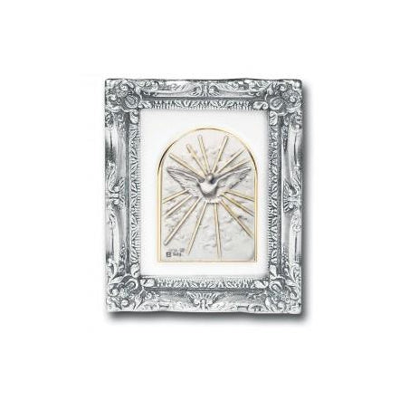 Antique Silver leaf Resin Frame with Sterling Silver Holy Spirit Image