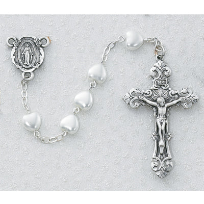 8X8 White Pearl Heart Rosary