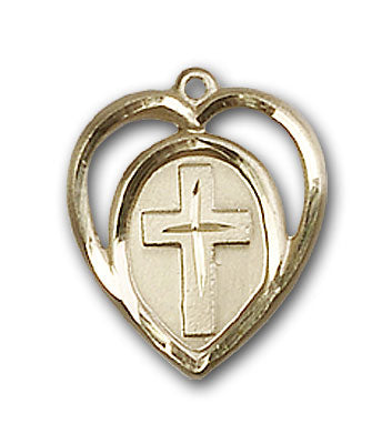 14K Gold Heart and Cross Pendant