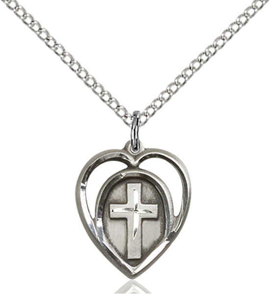 Sterling Silver Heart and Cross Necklace Set