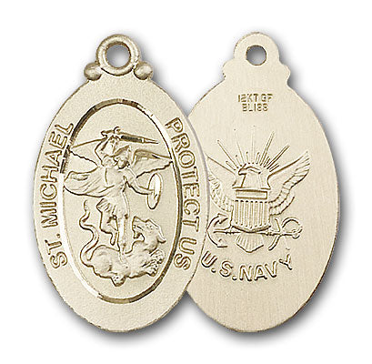 14K Gold Saint Michael and Navy Pendant