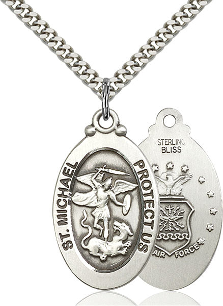 Sterling Silver Saint Michael and Air Force Necklace Set