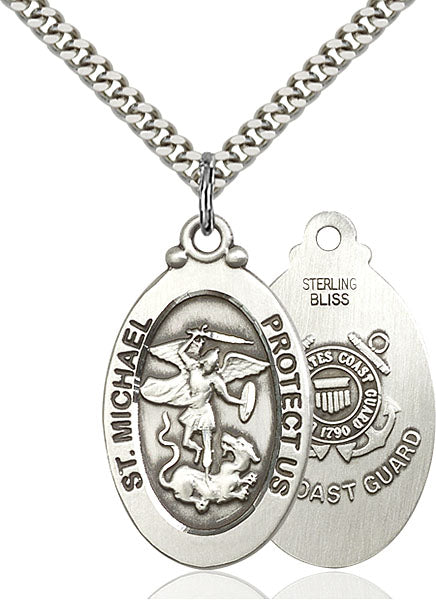 Sterling Silver Saint Michael and Coast Guard Necklace Set