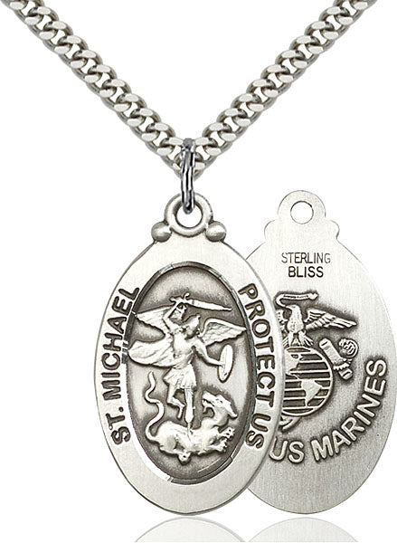 Sterling Silver Saint Michael and Marines Necklace Set