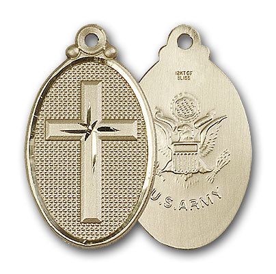 14K Gold Cross and Army Pendant