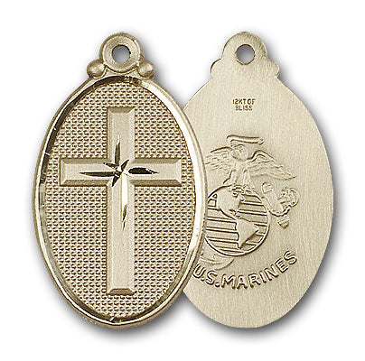 14K Gold Cross and Marines Pendant