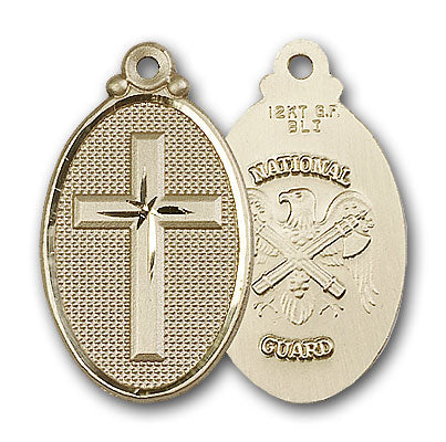 14K Gold Cross and National Guard Pendant