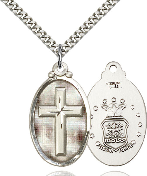 Sterling Silver Cross and Army Necklace Set