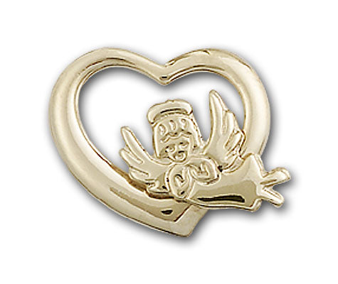14K Gold Heart and Guardian Angel, Angel Jewelry Pendant