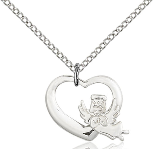 Sterling Silver Heart and Guardian Angel, Angel Jewelry Necklace Set