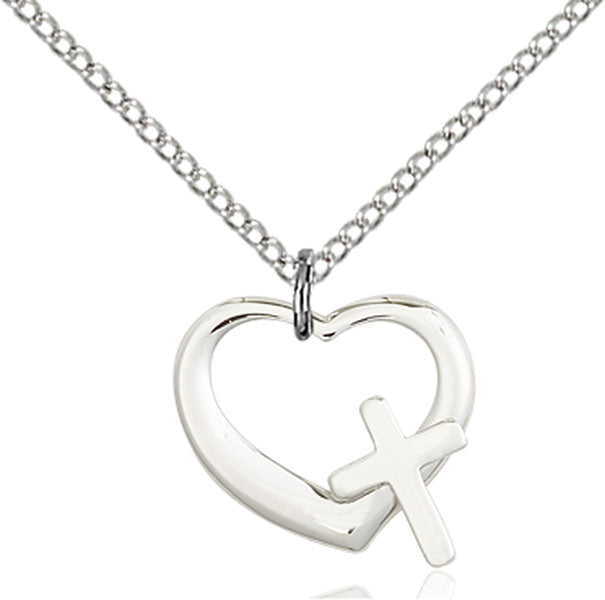 Sterling Silver Heart and Cross Necklace Set