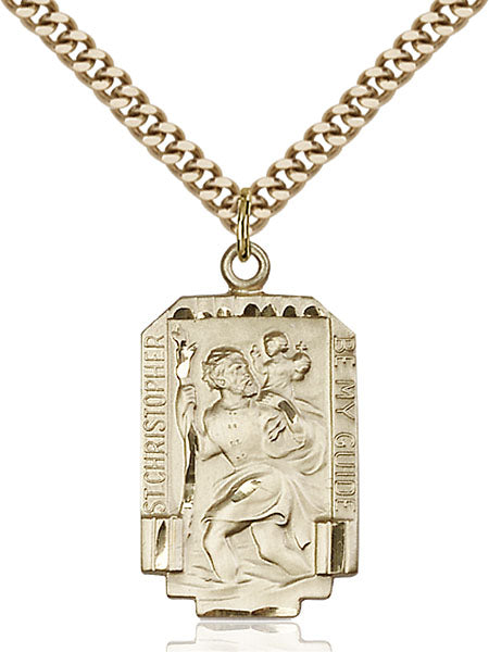 Rectangular Gold-Filled Saint Christopher Necklace Set - Engrave it!