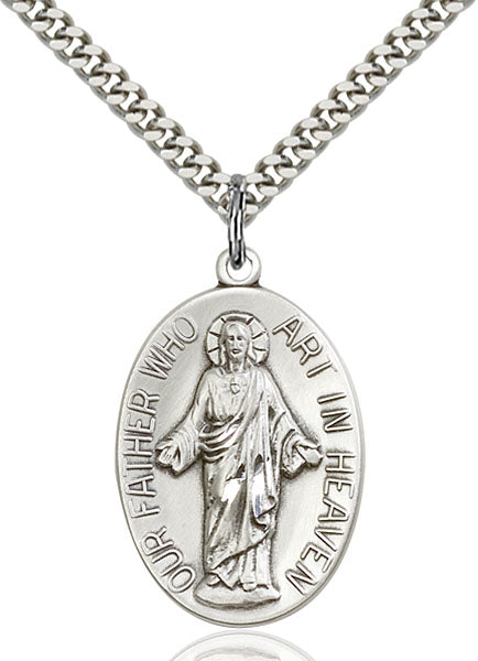 Sterling Silver Our Father Necklace Set