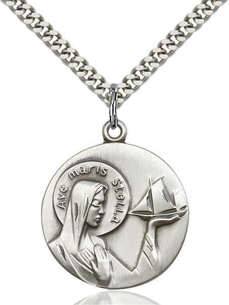 Sterling Silver Our Lady Star of the Sea Necklace Set