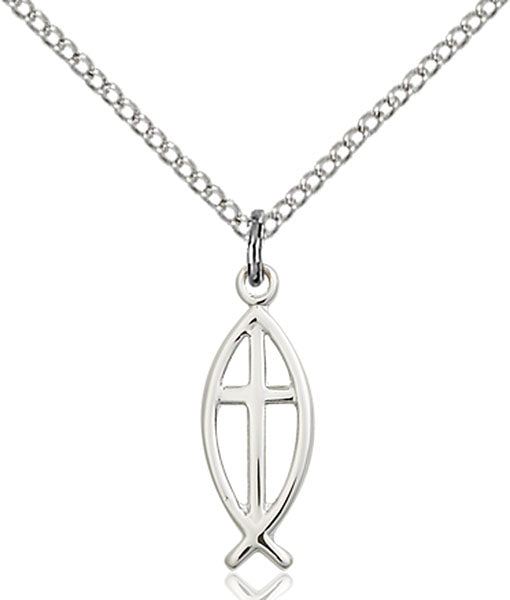 Sterling Silver Fish and Cross Necklace Set