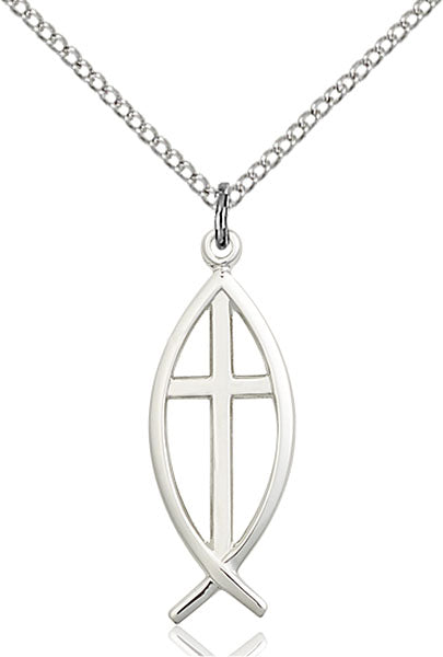 Sterling Silver Fish and Cross Necklace Set