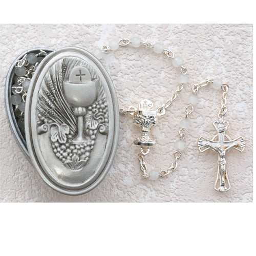 5MM White Rosary with Communion Box