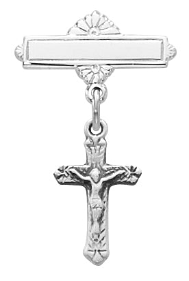 Sterling Silver Crucifix Rhodium Baby Pin/T