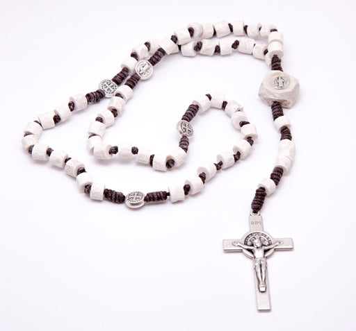 Medjugorje St. Benedict Stone Rosary - Brown Cord