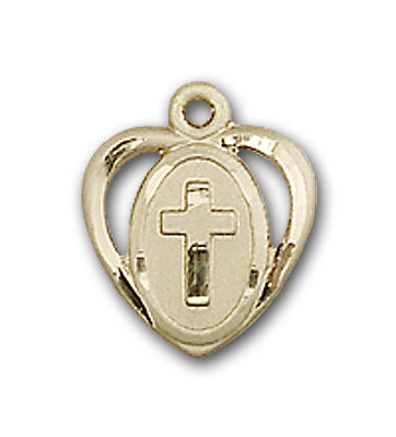 14K Gold Heart and Cross Pendant