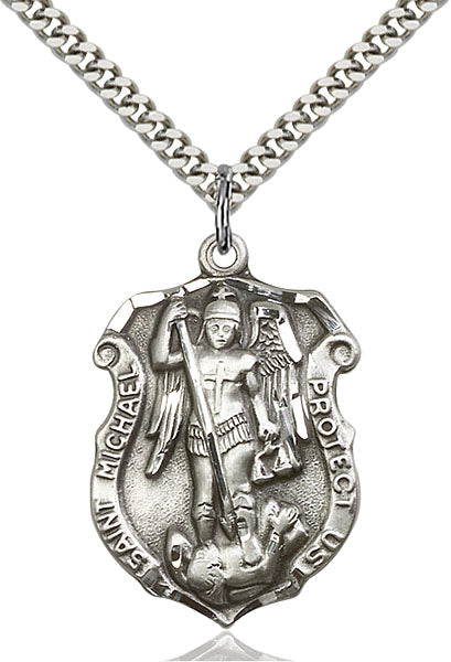 Sterling Silver Saint Michael the Archangel Necklace Set