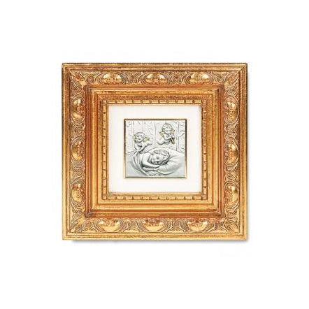 Gold Leaf Resin Framed Italian Art with Baby with Guardian Angels Image