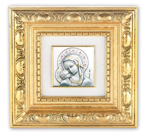 Gold Leaf Resin Framed Italian Art with Madonna and Child Image