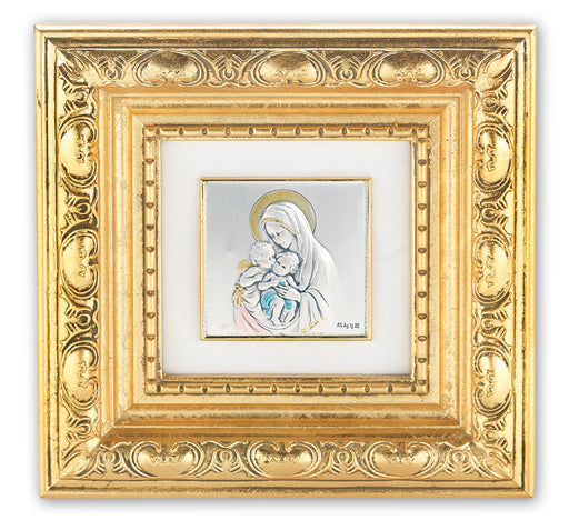 Gold Leaf Resin Framed Italian Art with Madonna and Child with an Angel Image