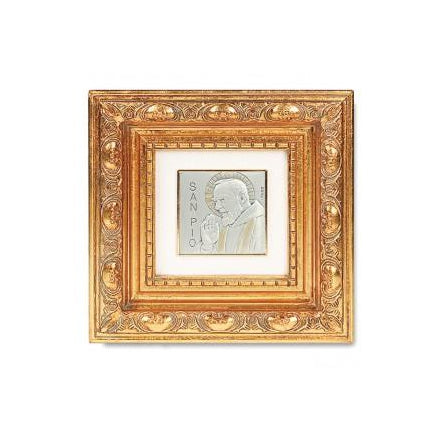 Gold Leaf Resin Framed Italian Art with Saint Pio Image