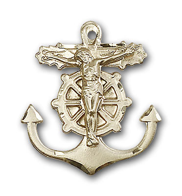 14K Gold Anchor Crucifix Pendant
