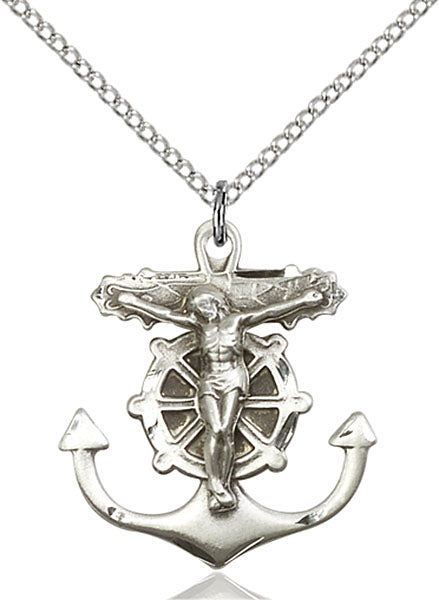 Sterling Silver Anchor Crucifix Necklace Set