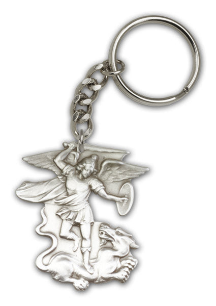 Antique Silver Saint Michael the Archangel Keychain
