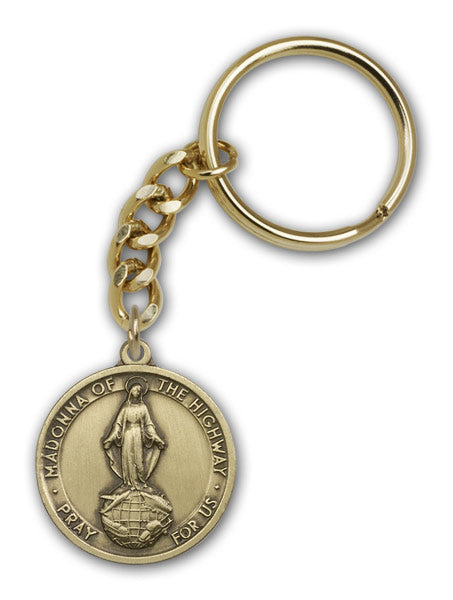 Antique Gold Our Lady of the Highway Keychain