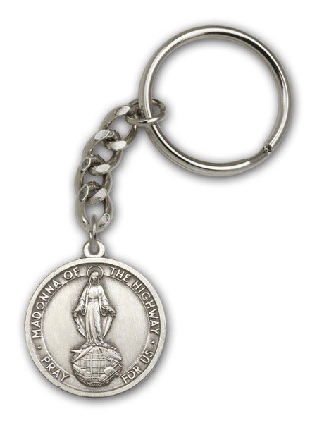 Antique Silver Our Lady of the Highway Keychain